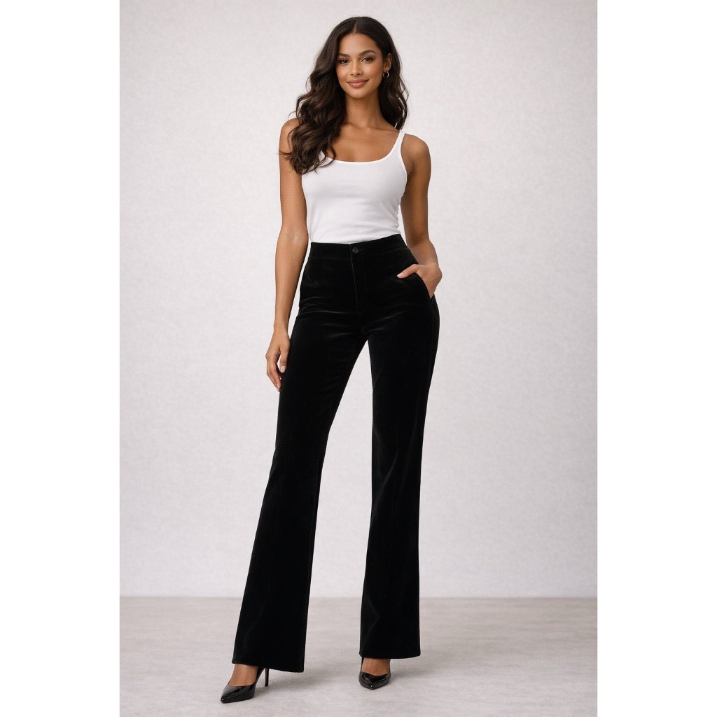 Ralph Lauren Collection Velvet Pants Black Flare Leg Usa Made Size 4